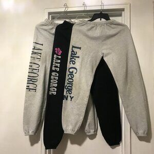 'Lake George NY' set of 3 Sweatpants Joggers  Black & Grey Unisex/Youth L & XL